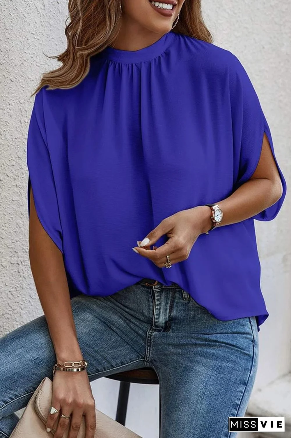 Frilled Collar Bat Wing Sleeves Blouse