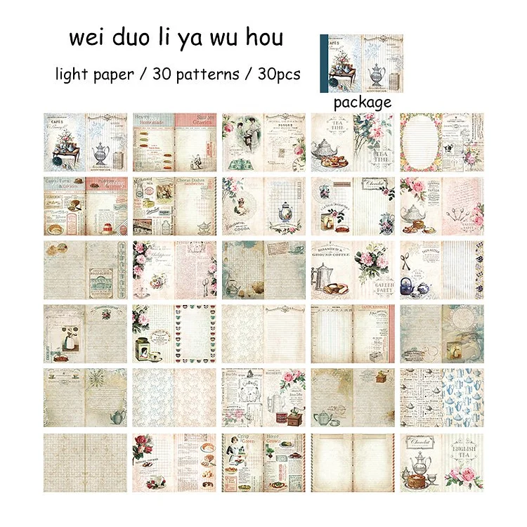 Journalsay 30 Sheets Moore Manor Garden Material Paper Floral Characters Vintage Art Journal Decoration Memo Pad