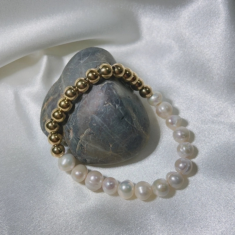 Elegant Color Block 304 Stainless Steel Freshwater Pearl Bracelets In Bulk