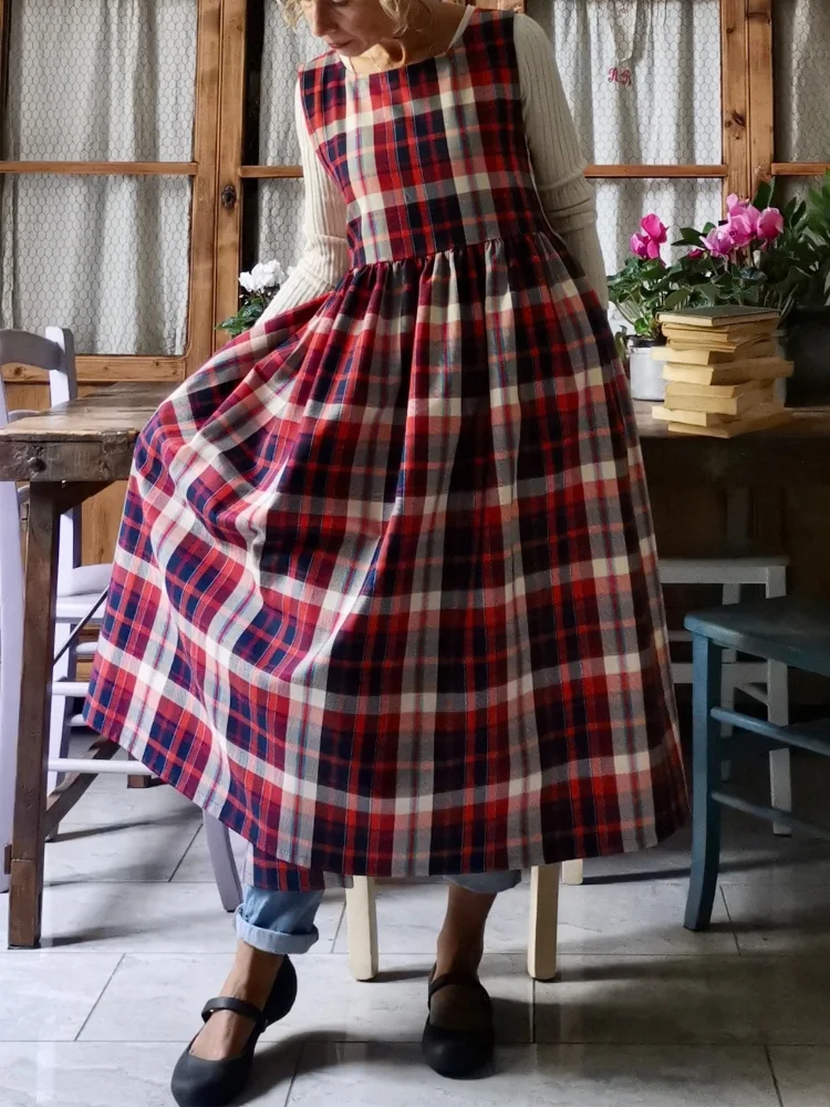 Red and Blue Tartan Cotton Kitchen Apron
