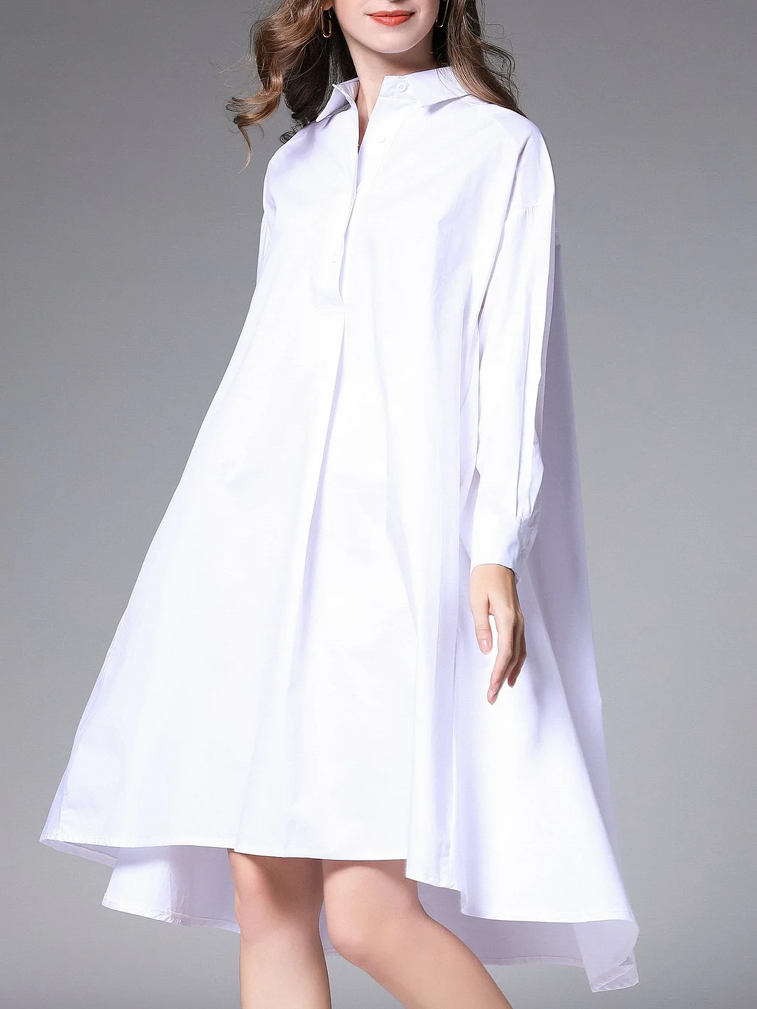 Pockets Shirt Collar Casual Midi Dress