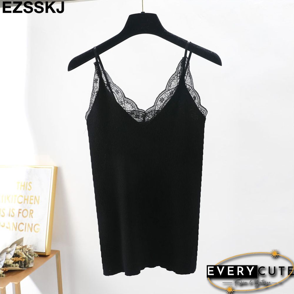 Sexy Basic Lace Camisole Summer Knit Tank Top Women Adjustable strap female camis high