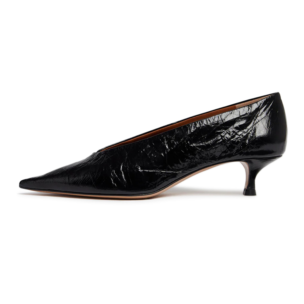 Black Vegan Leather Slip-On Kitten Heel Pumps with Pointed Toe Nicepairs