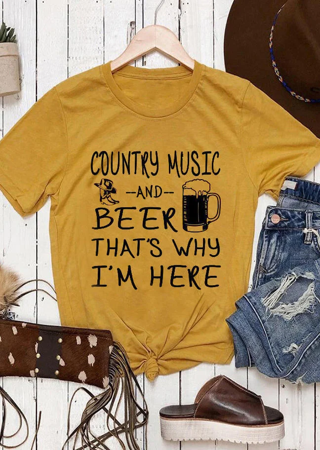Country Music and Beer O Neck T-shirt