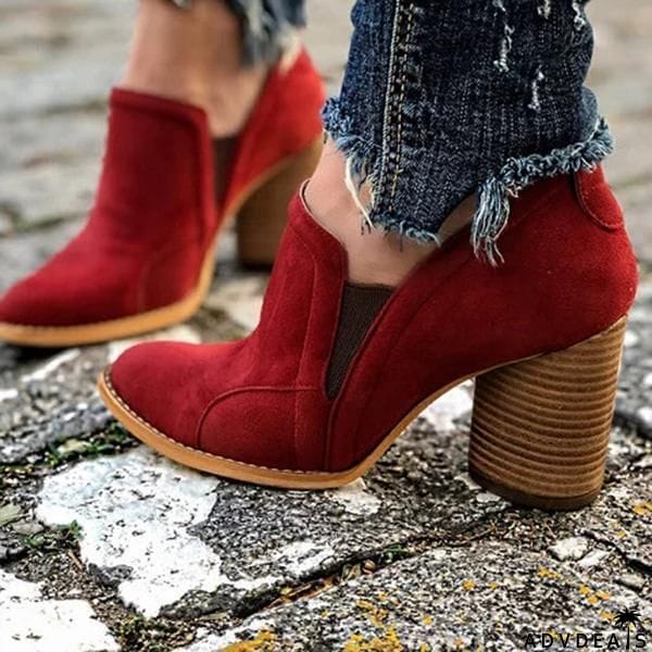 Lydiashoes Elegant Slip On Chunky Heel Ankle Boots