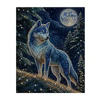 Full Moon Blue Wolf - Pearls Painting
