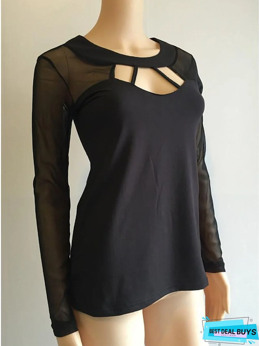 Women's T-Shirt Solid Colored Long Sleeve Round Neck Tops Basic Top Black