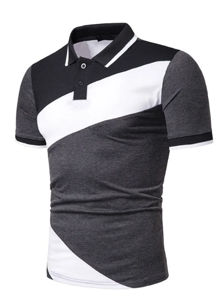 Men's Button Up Polos Polo Shirt Casual Holiday Lapel Short Sleeve Fashion Basic Color Block Classic Summer Regular Fit Black Grey Black White Pink Dark Navy Black-white Button Up Polos-Cosfine