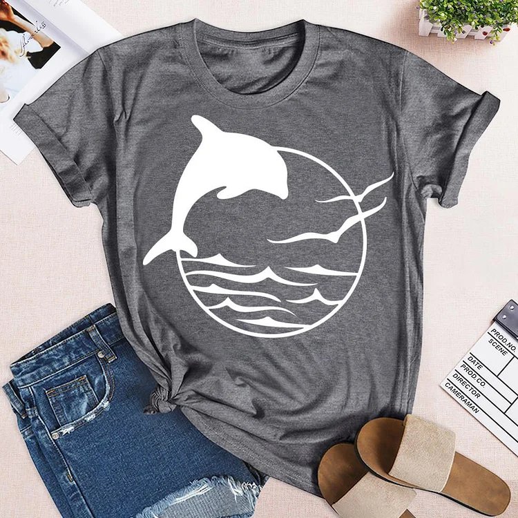 Dolphins and seagulls Summer life T-shirt Tee - 02251