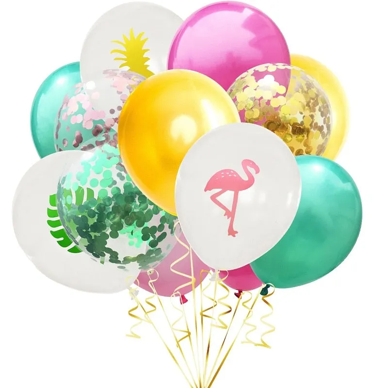Hawaii Aloha Happy Birthday Banner Flamingo Hawaiian Tropical Party Decor Luau Summer Party Supplies Latex Balloons Cake Toppers