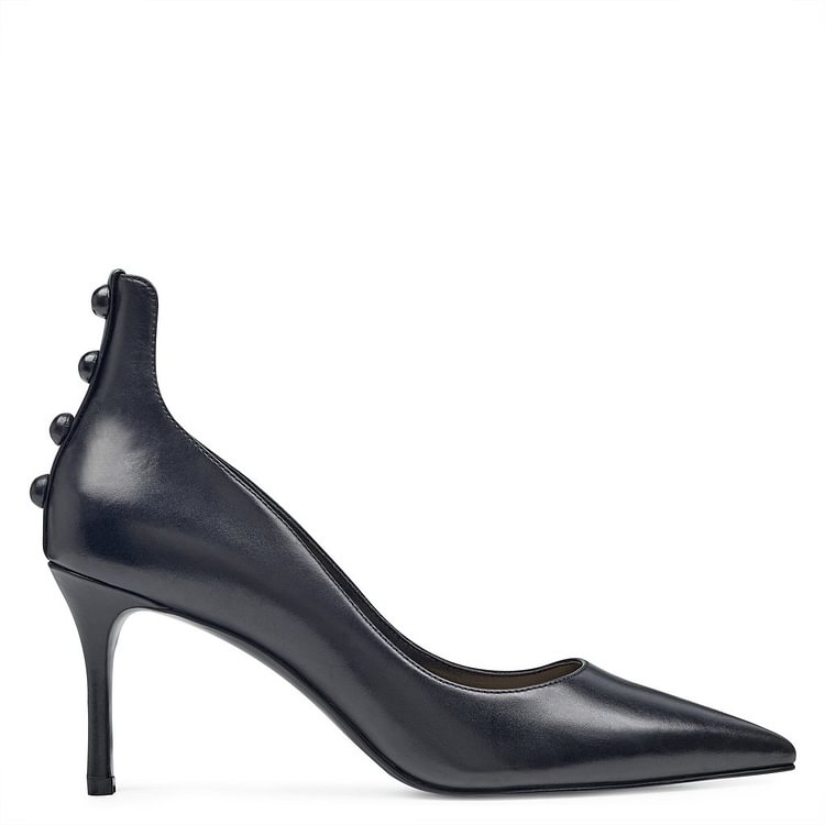 Women's Black Pointy Toe Office Heels Kitten Heels Pumps |FSJ Shoes