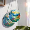 (18.5cm)DIY Acrylic Jigsaw Puzzle Window Hanging with Hanging Chain DIY Stained Glass Decoration Round Window Puzzle Decor for DIY Craft Project (Sunrise Landscape)