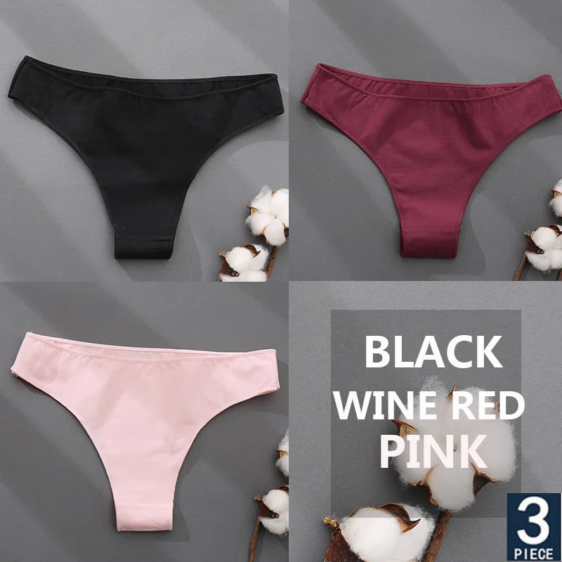 FINETOO 3PCS/Set Cotton Thong Women's Underwear M-XXL Woman Bikini Underpants Femme 7 Colors Breathable Girls Lingerie Panties