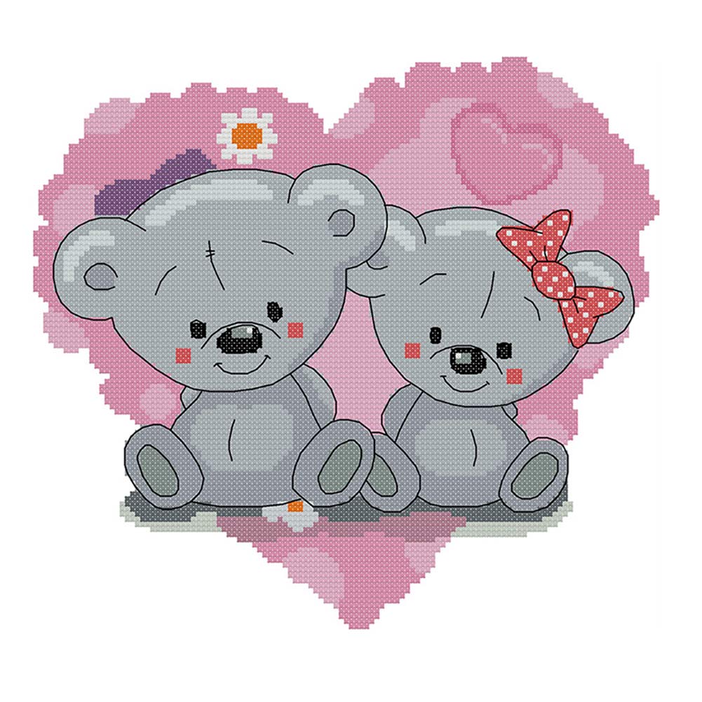 

Couple Bear - 14CT Stamped Cross Stitch - 30*28CM, 501 Original