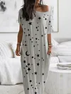 Loose Printed Off-The-Shoulder Maxi Dress