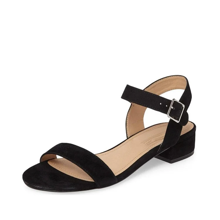 Black Chunky Heel Open Toe Summer Sandals with Suede Material Vdcoo
