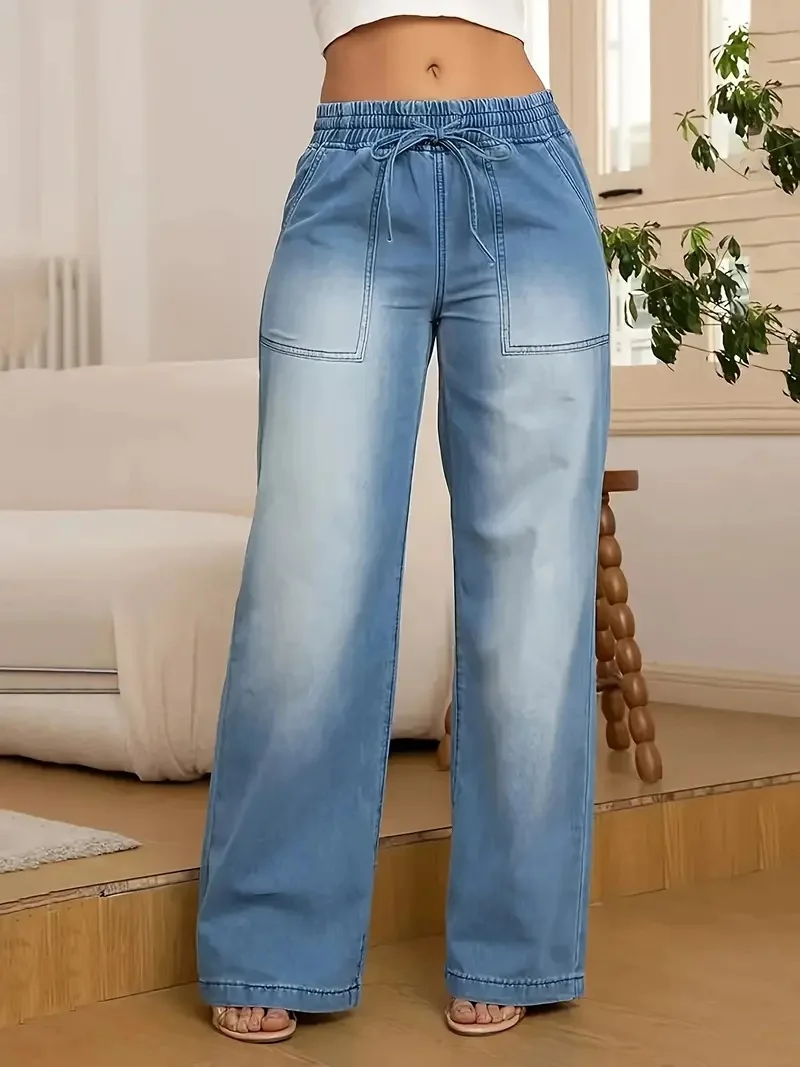 Women's Wide Leg Jeans High Waist Straight Pants Trousers Denim Jeans