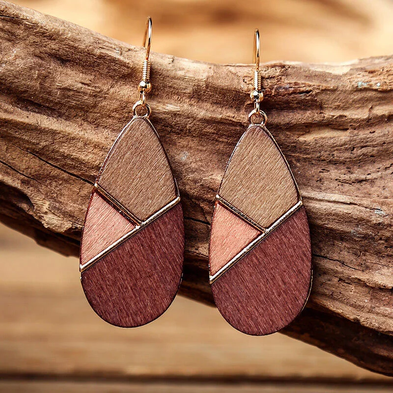 Geometric Color Block Wooden Earrings
