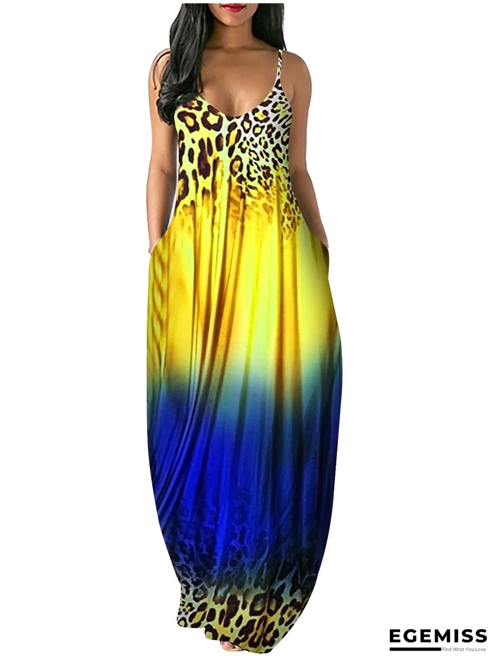 Casual Printed Dress Gradient Suspender Skirt Loose Skirt | EGEMISS