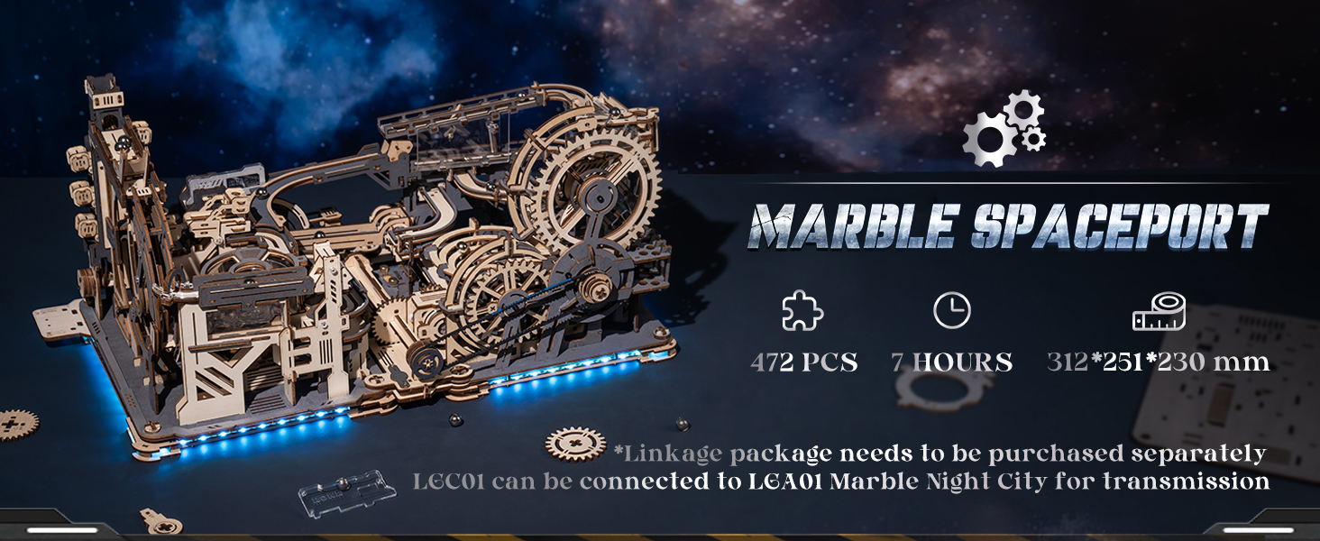 Tegooe 3D Wooden Puzzle Electric Marble Run Kit - Mechanical Brain Teaser Building Toy