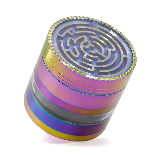 63MM 4 Part Zinc Alloy Maze Transparent Window Rainbow Color Herb Grinder
