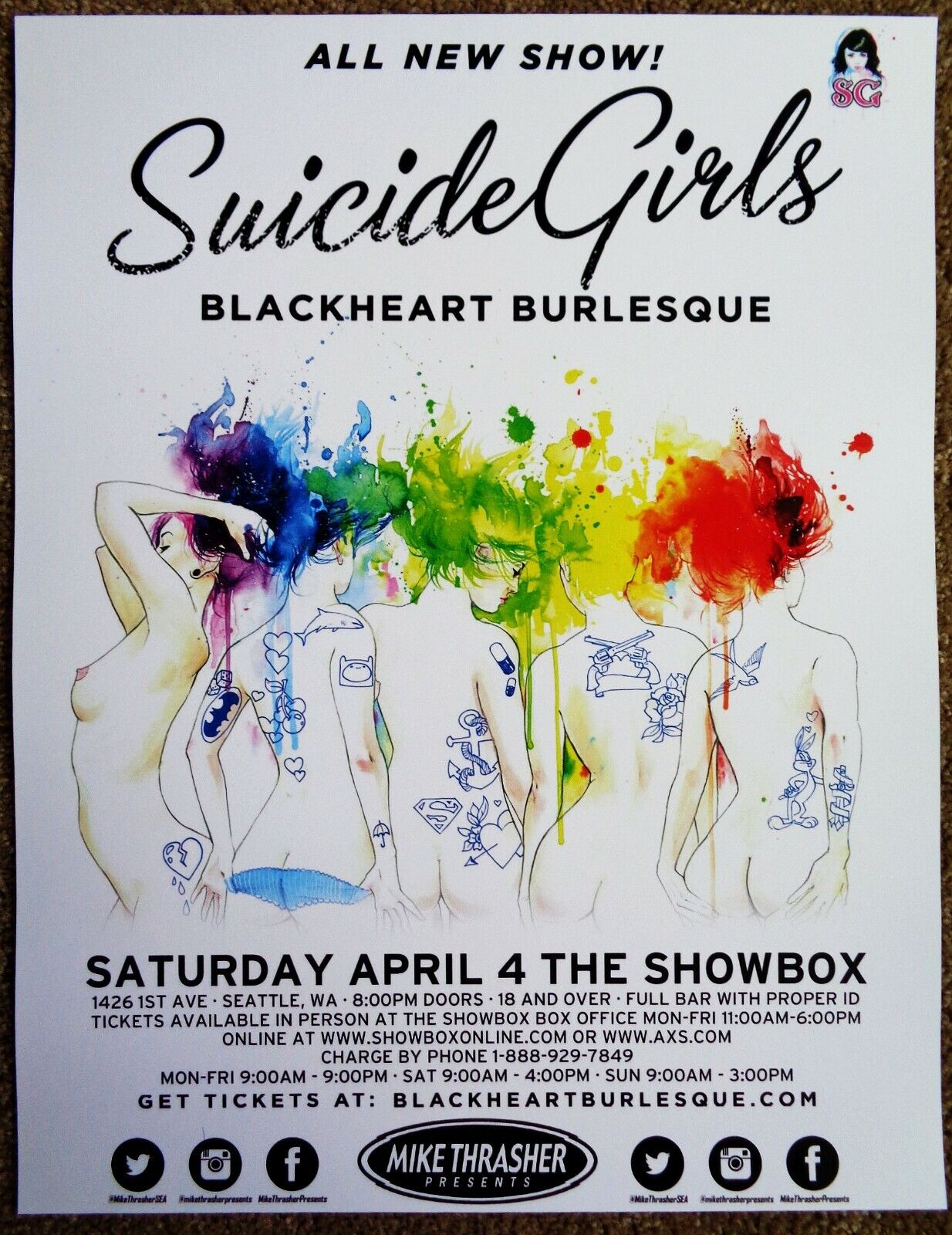 SUICIDE GIRLS 2015 Gig POSTER Seattle Washington Blackheart Burlesque Tour