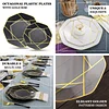10 Pack | 10" Clear / Gold Geometric Design Plastic Dinner Plates, Disposable Octagon Party Plates