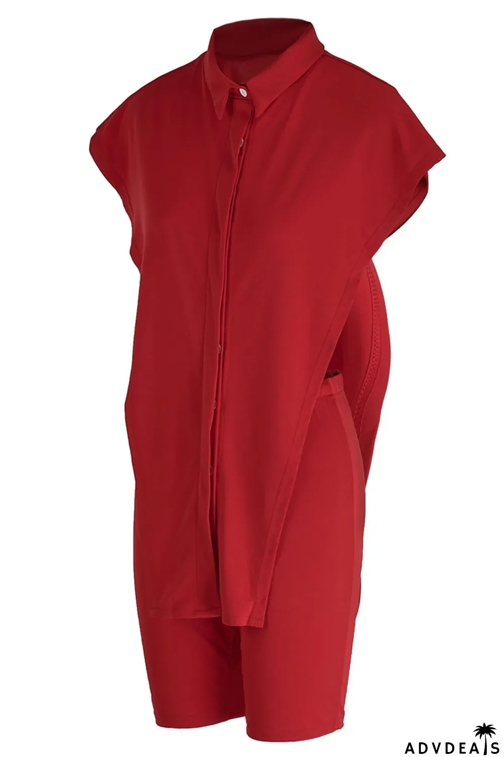 Green Sexy Street Solid Split Joint Buckle Asymmetrical Turndown Collar Sleeveless Two Pieces