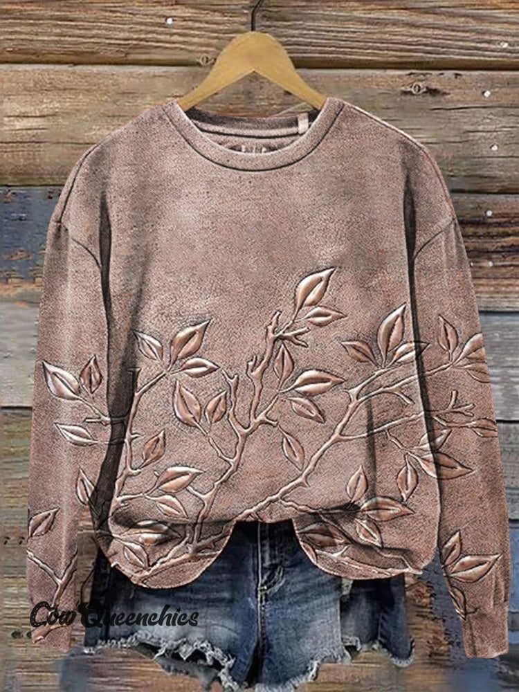 Vintage Floral Art Print Casual Sweatshirt Multicolor / S