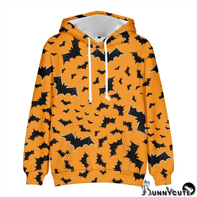 Halloween Bat 3D Print Long Sleeve Plush Pocketed Hoodie