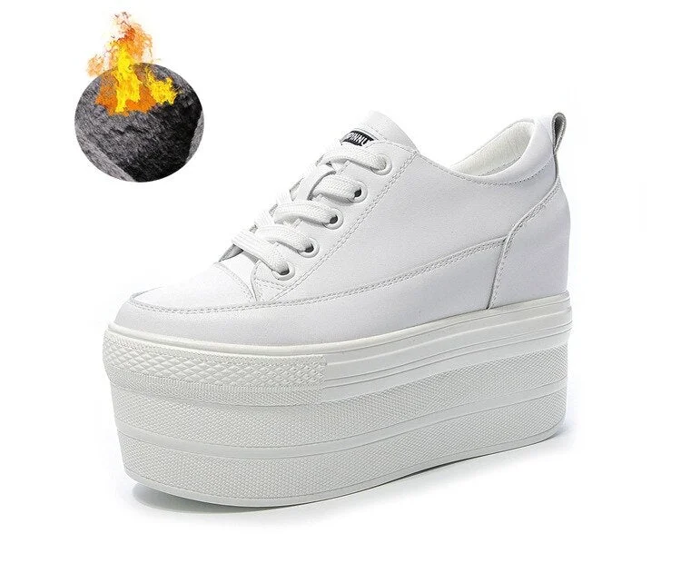Fujin 2021 Single Shoes Women New Autumn Women's Leather Platform White Shoes Fashion Breathable Elevator Casual Shoes Lace-up