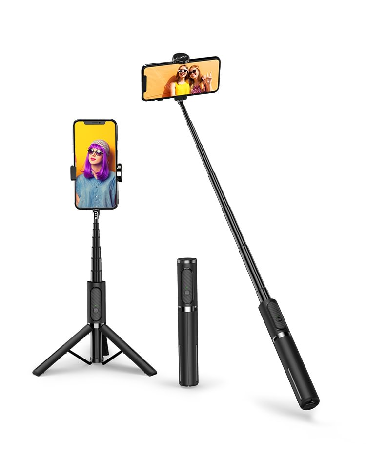 Druppelen behang Bevestigen aan ATUMTEK Bluetooth Selfie Stick Tripod, 31.3 inches Premium Mini Phone  Tripod Stand, Extendable 3 in 1 Aluminum Selfie Stick with Wireless Remote  and Tripod Stand 270 Rotation for iPhone 13/12/11 Pro/XS Max/XS/XR/X,