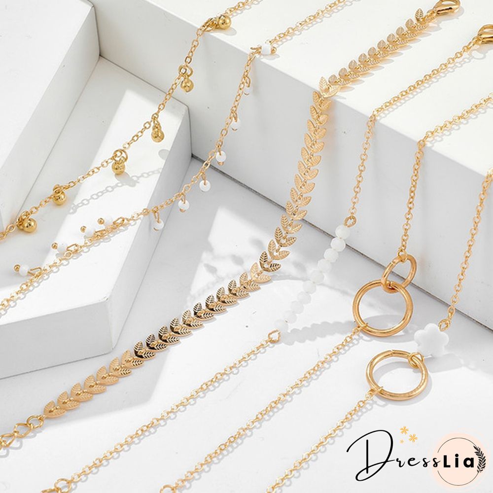 6Pcs/Set Tocona Bohemian Gold Tassel Bracelets for Women Boho Jewelry Geometric Leaves Beads Layered Hand Chain Charm Bracelet Set