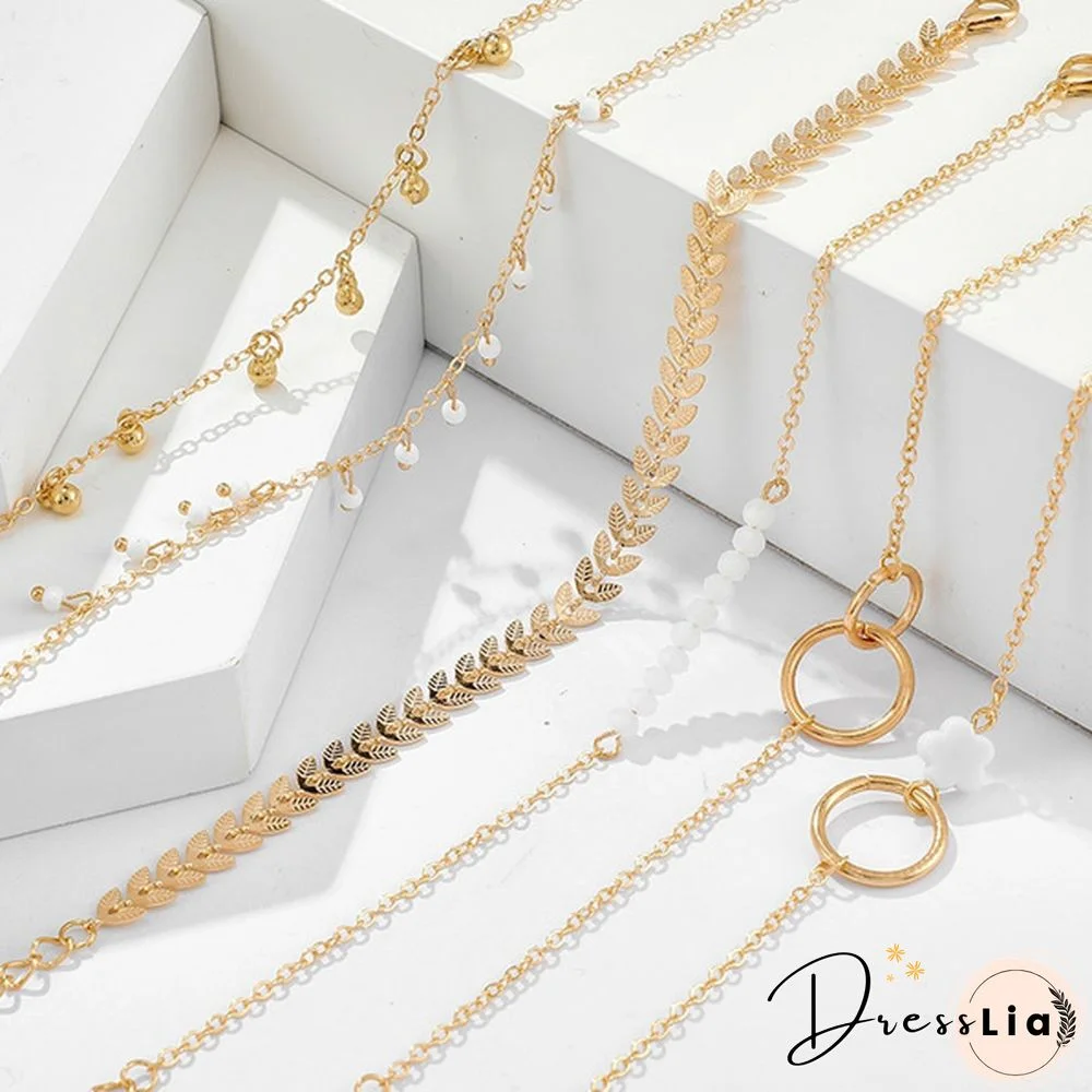 6Pcs/Set Tocona Bohemian Gold Tassel Bracelets for Women Boho Jewelry Geometric Leaves Beads Layered Hand Chain Charm Bracelet Set