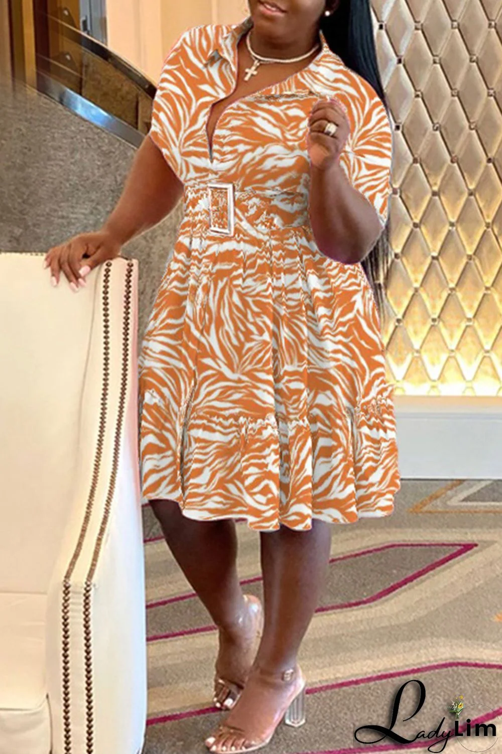 Purple Casual Print Patchwork Fold Turndown Collar A Line Plus Size Dresses