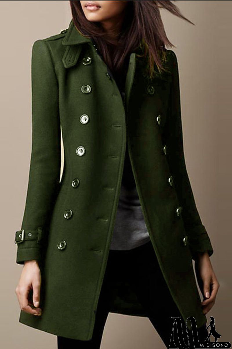 MidiSono - Casual Solid Buttons Mandarin Collar Outerwear