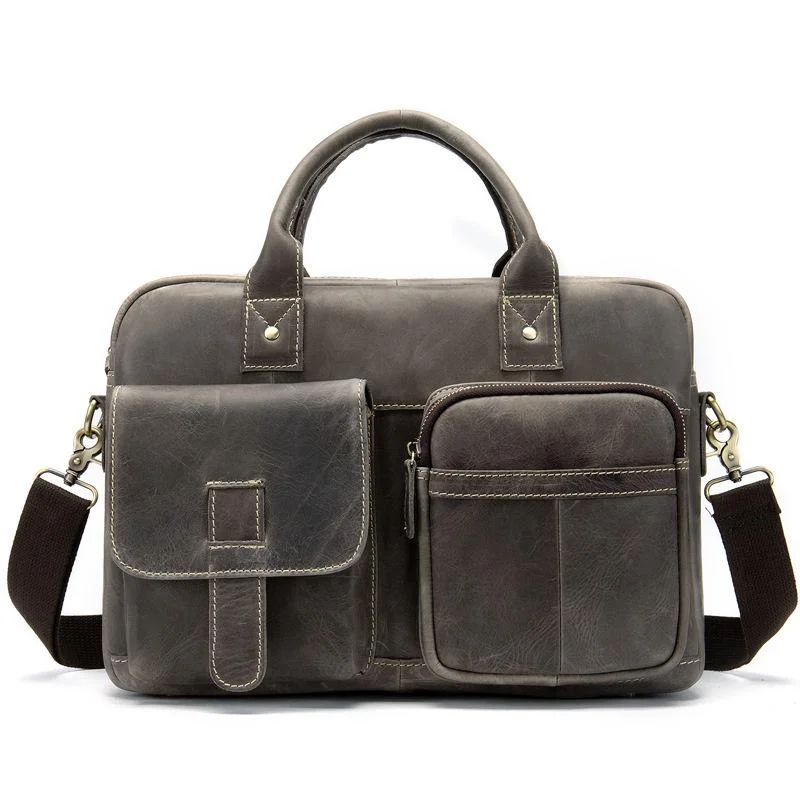 Men's Shoulder Bag Leather Large Capacity Retro Crossbody Bag Portable Briefcase