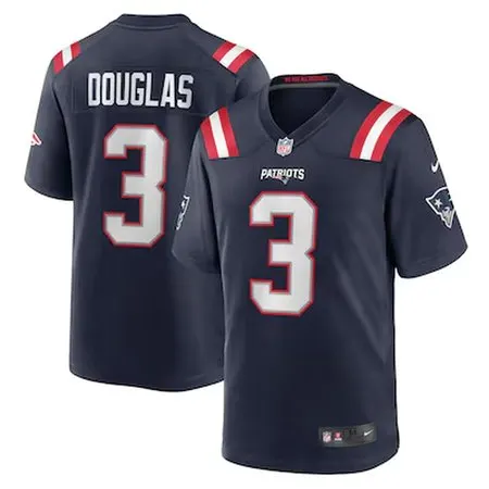 Men's New England Patriots #3 Demario Douglas  Navy Game Jersey