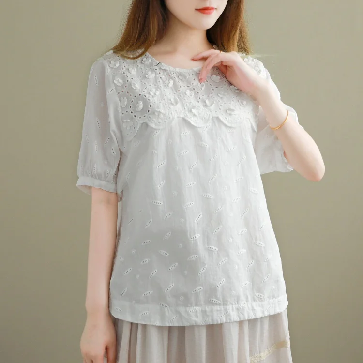 Summer Loose Minimalist Embroidery Casual T-Shirt