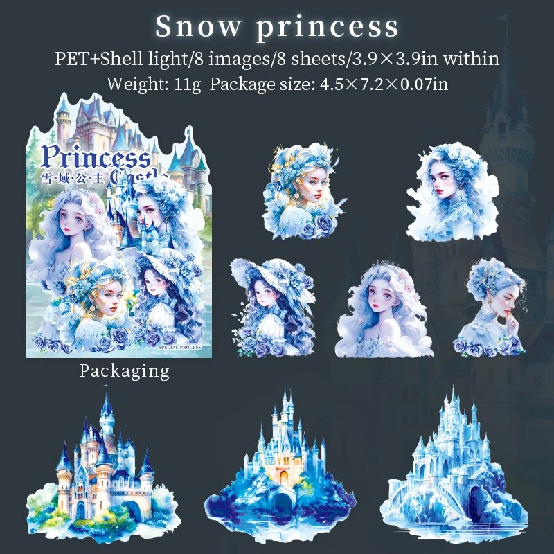 Journalsay 8 Sheets Princess Castle Series Vintage Character Landscaping PET Sticker