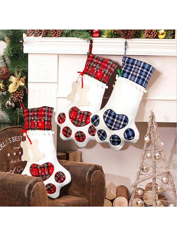 Christmas dog paw plaid decorative socks