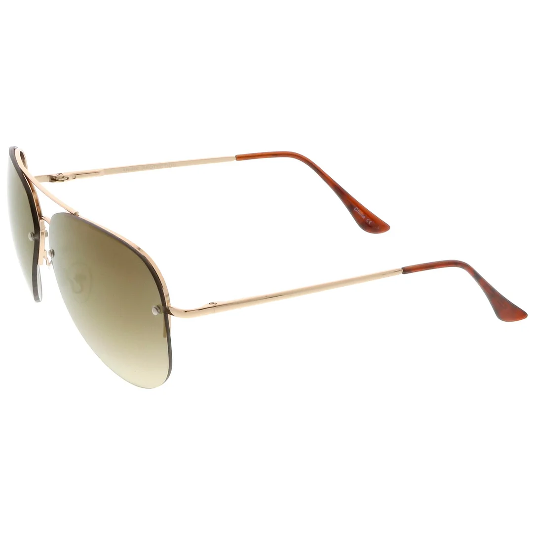 Oversize Rimless Aviator glasses Teardrop Mirrored Lens Metal Slim Arms 65mm