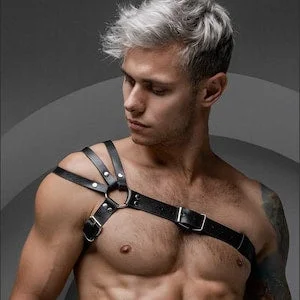 Pornhint Men Triple Harness Gift Full Chest Waist Harness Black Leather Vegan BDSM Rave Fetish Kinky Caged Top Belt Set for Boyfriend