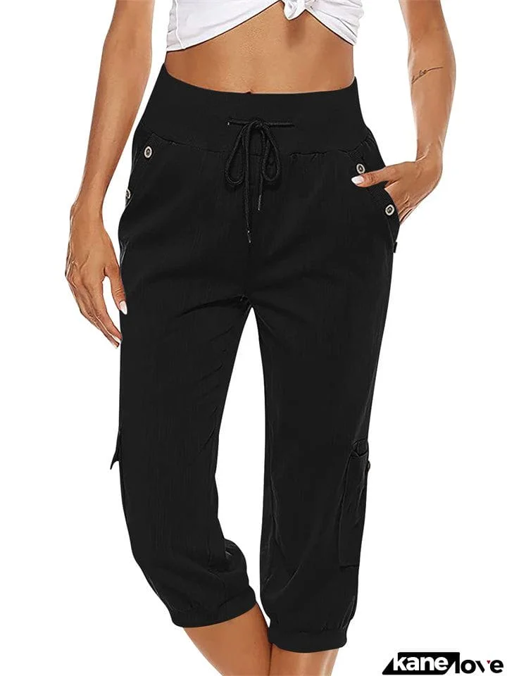 Sports Extra Loose Drawstring Cropped Pants for Women