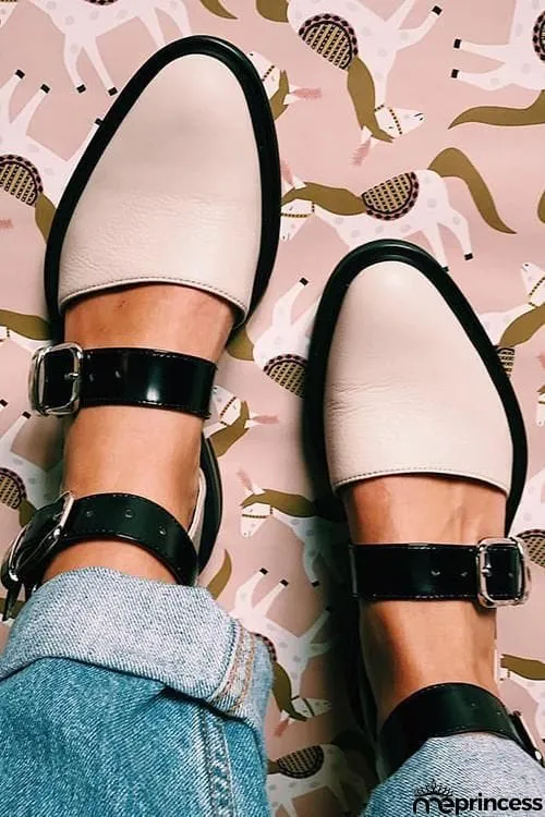 Buckle Color Block Sandals Flats