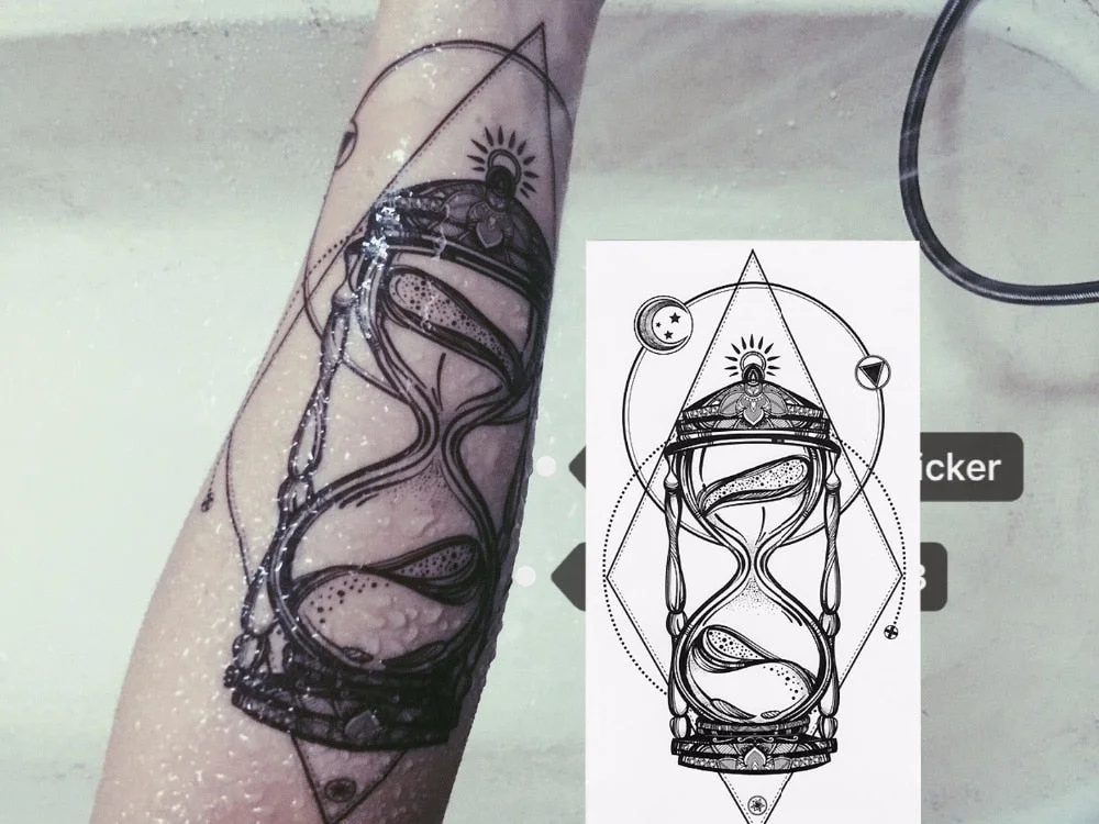 1pcs Time hourglass arms BlacBlack White Large Flower Henna Temporary Tattoo Black Mehndi Style Waterproof Tattoo Sticker