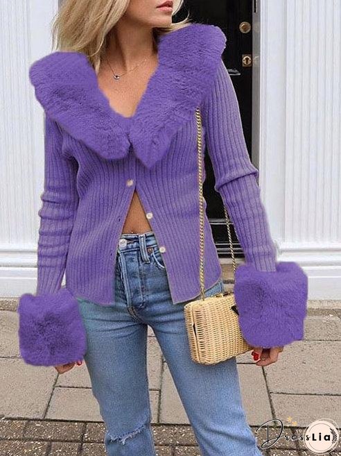 Coats Fur Collar Button Long Sleeve Coat for Women