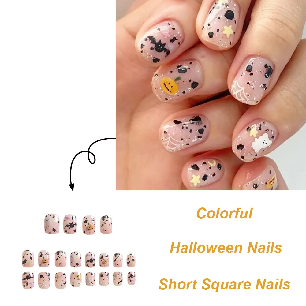 Churchf Churchf Short Square Armour Cartoon Pumpkin Spider Giant White Bear Star Halloween Element Fake Nail Finished Wear A Festival
