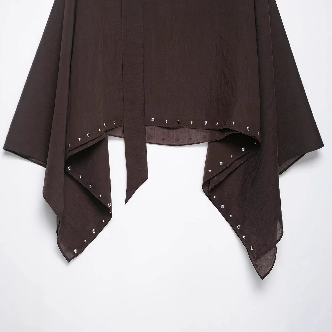 Nigikala Nigikala Women's Clothing Explosion Fashion Casual Round Collar Rivet Scarf Cape Top