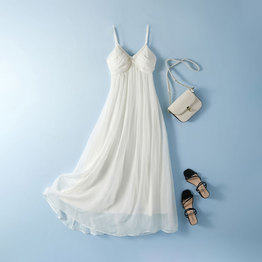 Solid Color Silk Dress Vacation Wear REAL SILK LIFE